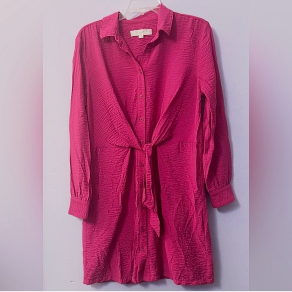 LOFT Tops - LOFT Raspberry Button-Down Tie-Front Shirt Dress